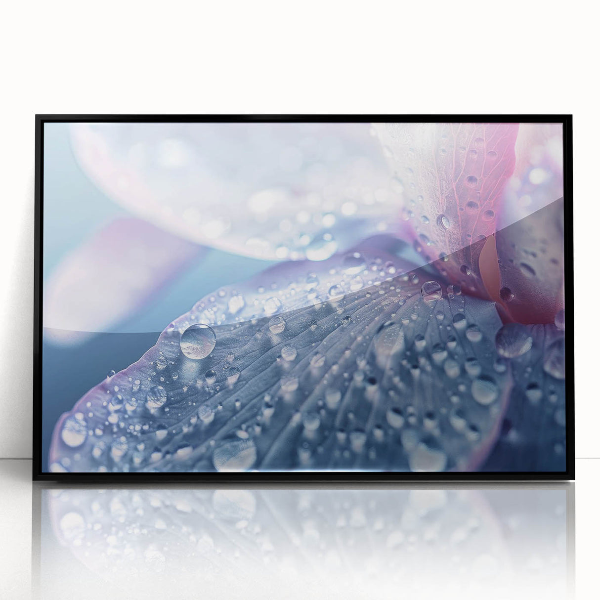 Large abstract wall art featuring swirling water patterns in blue and white on a framed acrylic.