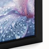 Close-up of water droplets on a black background in a textured style, framed canvas, ideal for living room decor.