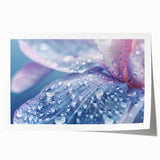 Close-up image of water droplets on vibrant green leaves on a rolled print, suitable for art wall dining room.