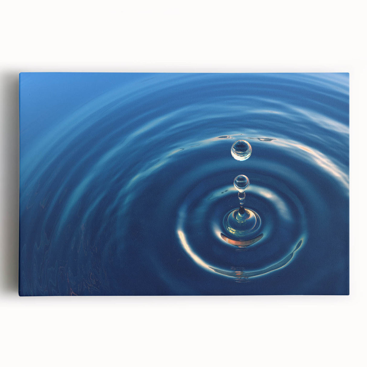 Black and white close-up water droplet photo on stretched canvas, ideal for kitchen art.