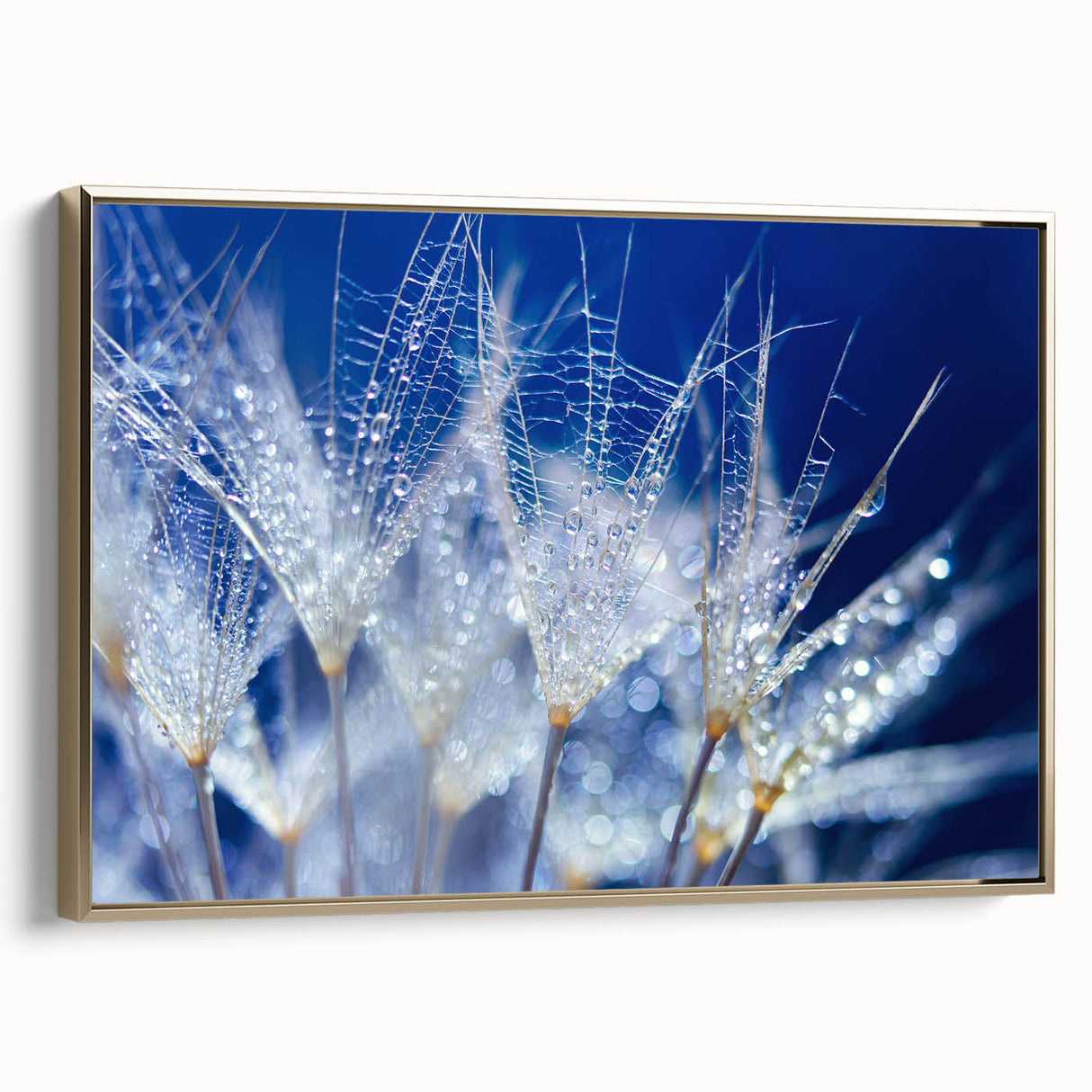 Framed canvas featuring a close-up landscape art painting with vibrant water motifs on a black background.