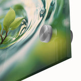Large abstract wall art featuring close-up water design in blue tones on acrylic glass, suitable for dining room ambiance.