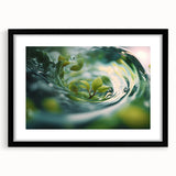 Extra large abstract art print featuring colorful, textured close-ups of water, in a black frame with mat.