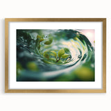 Extra large abstract art print featuring textured water design in blue and white tones, framed in gold.