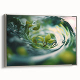 Landscape art painting of a serene lake, featuring muted blues and greens on a framed canvas, suitable for living room decor.