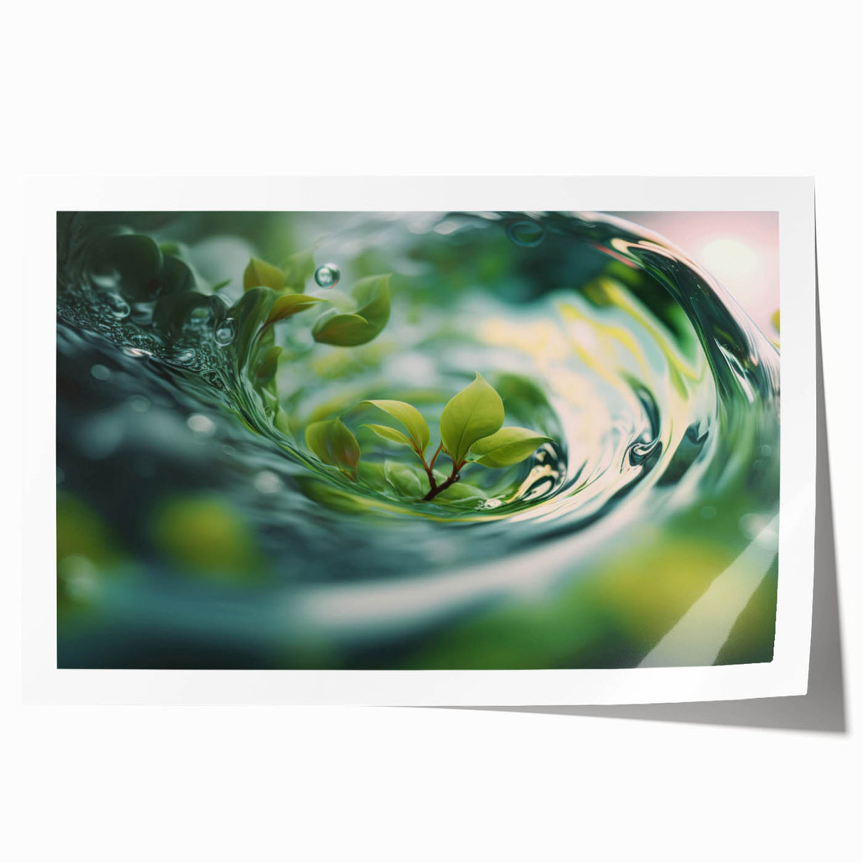 Close-up floral art on rolled print featuring soft pink and white flowers, ideal for dining room or bathroom decor.
