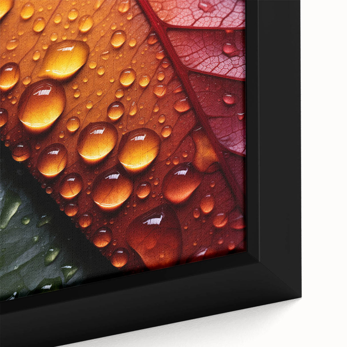Close-up of black framed canvas featuring a textured, colorful abstract design, ideal for extra large living room wall art.