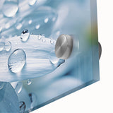 Large abstract wall art on acrylic glass featuring close-up water design in blue tones, ideal for dining room art.