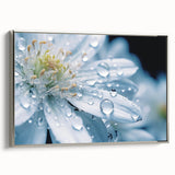 Framed canvas of a close-up landscape painting featuring vibrant water designs on a black background.