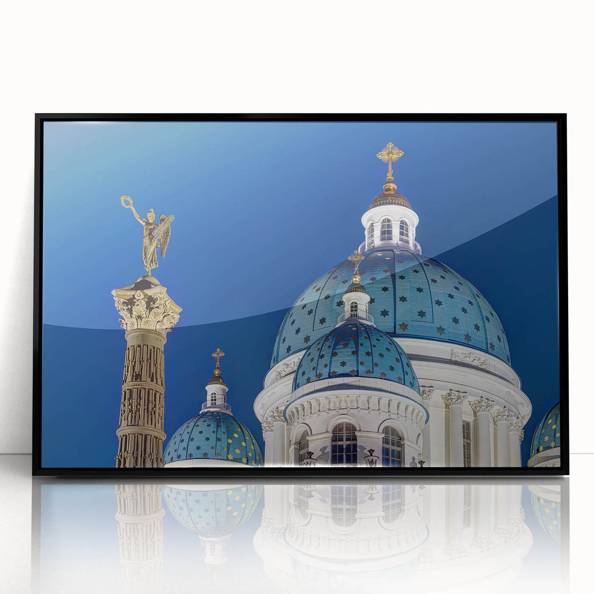Large abstract wall art featuring geometric cathedral design in black and white tones, framed acrylic.