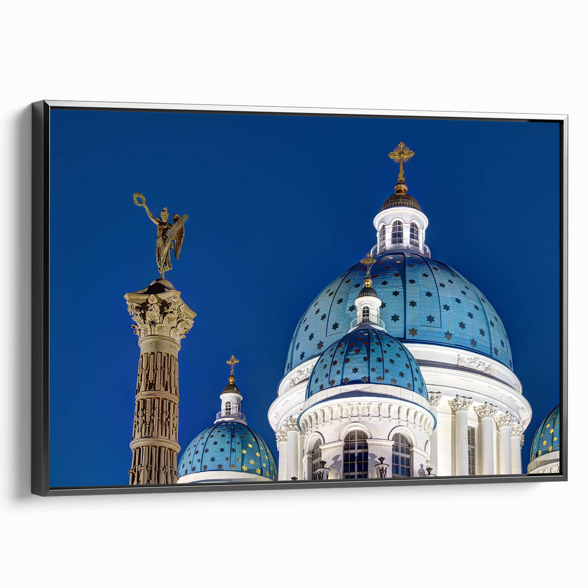 Black and white vintage poster art of a cathedral landscape on framed canvas, suitable for bedroom wall decor.