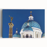 Black and white stretched canvas of a cathedral design, ideal for kitchen wall art.