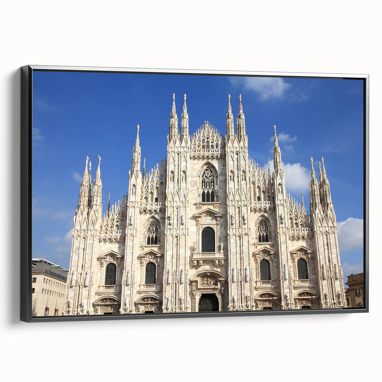 Black and white vintage poster art of a cathedral landscape on framed canvas, suitable for bedroom wall decor.
