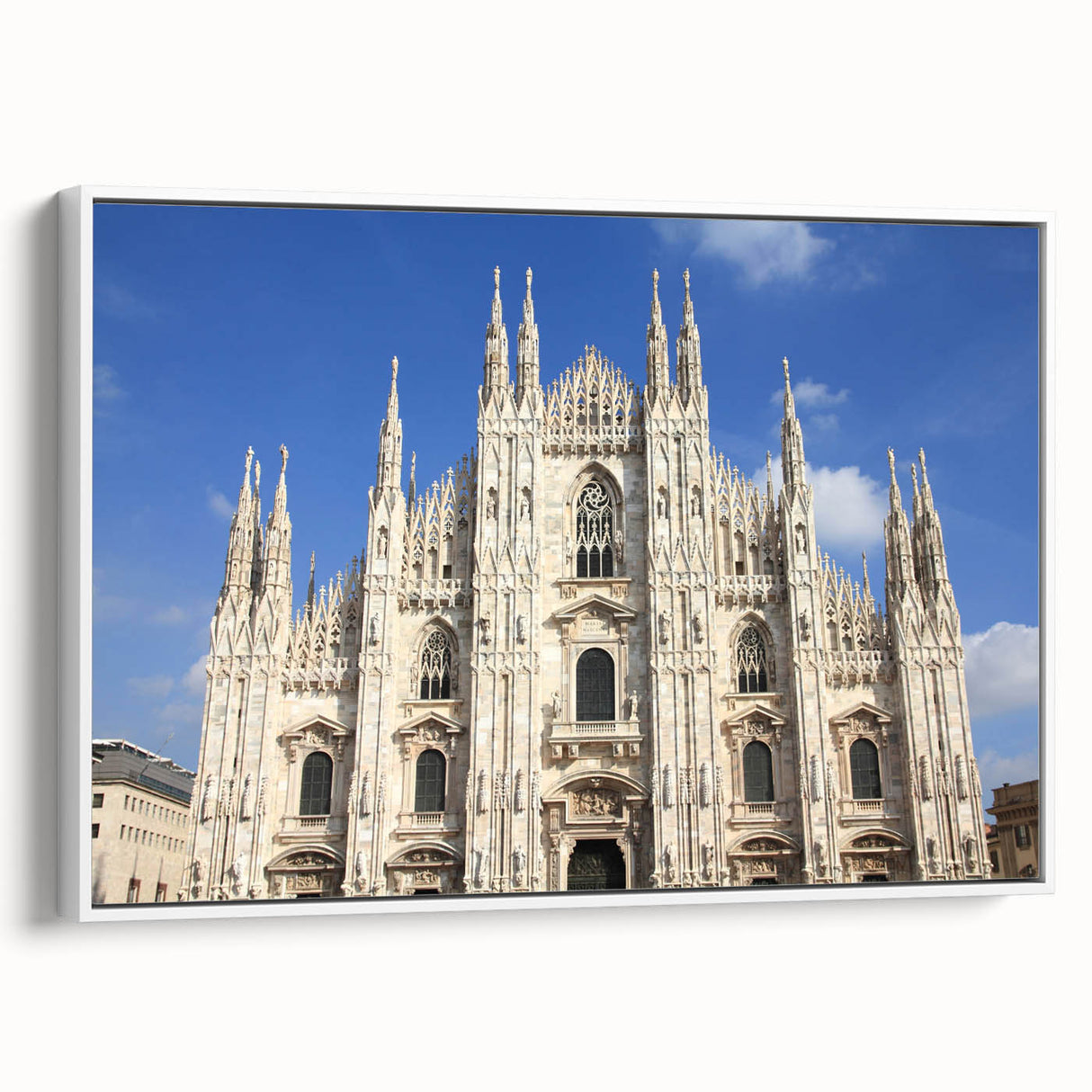 Framed canvas wall art featuring a black and white vintage poster of a cathedral, ideal for bedroom decor.