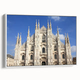 Framed canvas wall art featuring a black and white vintage poster of a cathedral, ideal for bedroom decor.