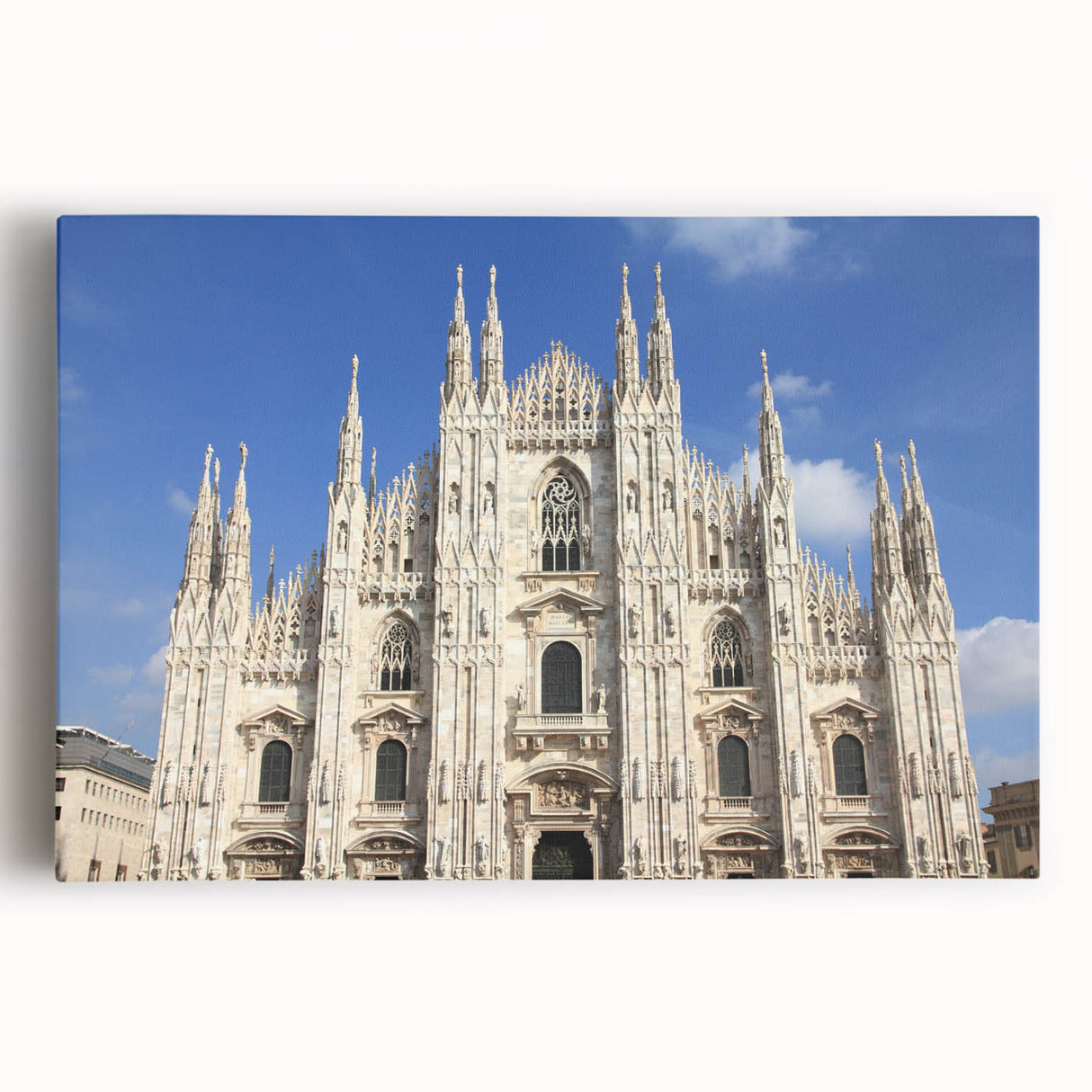 Black and white large art print of a cathedral design on stretched canvas, suitable for kitchen wall art.