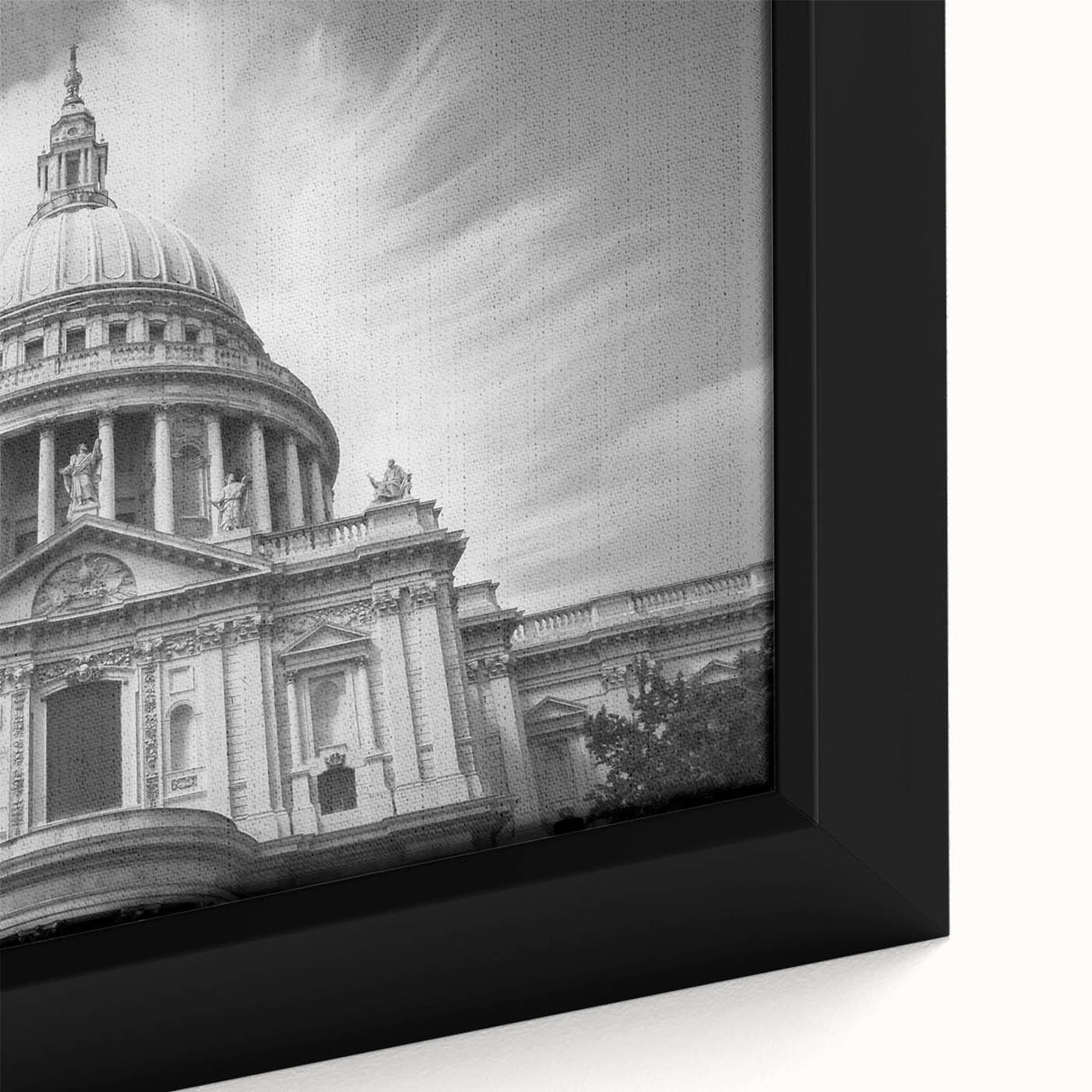 Extra large framed canvas featuring a black textured cathedral design with colorful accents, ideal for living room decor.
