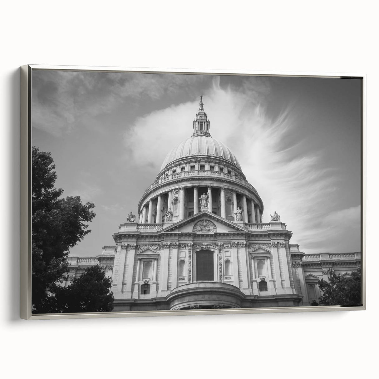 Vintage poster art of a cathedral in colorful hues on a large framed canvas, ideal for living room decor.