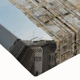 Large art black and white wall art depicting a cathedral design on stretched canvas, ideal for bedroom ambiance.