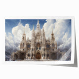 Extra large rolled print of a cathedral design with floral motifs in muted colors, ideal for art wall dining room.