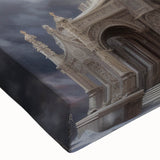 Black and white landscape painting of a cathedral on stretched canvas, suitable for bedroom wall art.