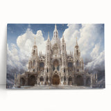 Black and white stretched canvas of a cathedral design, ideal for kitchen wall art or bedroom ambiance.