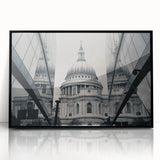 Large abstract wall art featuring geometric shapes in black and white, framed in black acrylic.