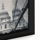 Extra large black wall art of a cathedral, featuring colorful, textured details on a framed canvas.