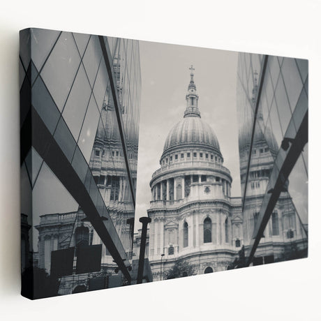 Side view of a large stretched canvas featuring a detailed cathedral design in muted earth tones, ideal for kitchen wall art.