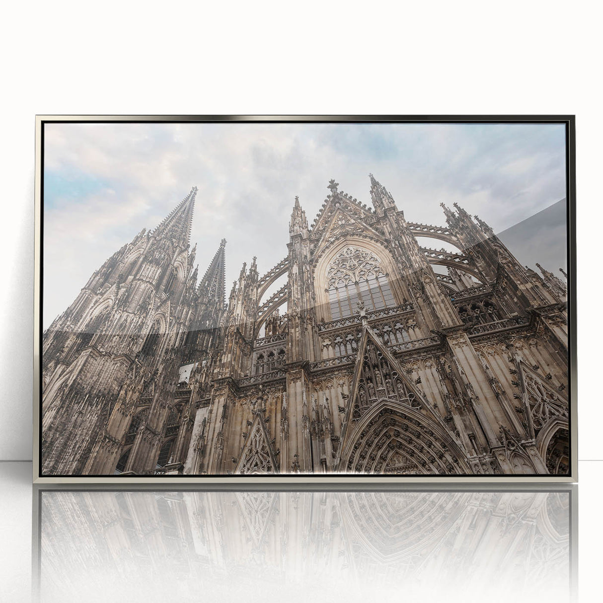 Art Deco style cathedral design in silver and gray tones on a framed acrylic, suitable for modern nursery decor.