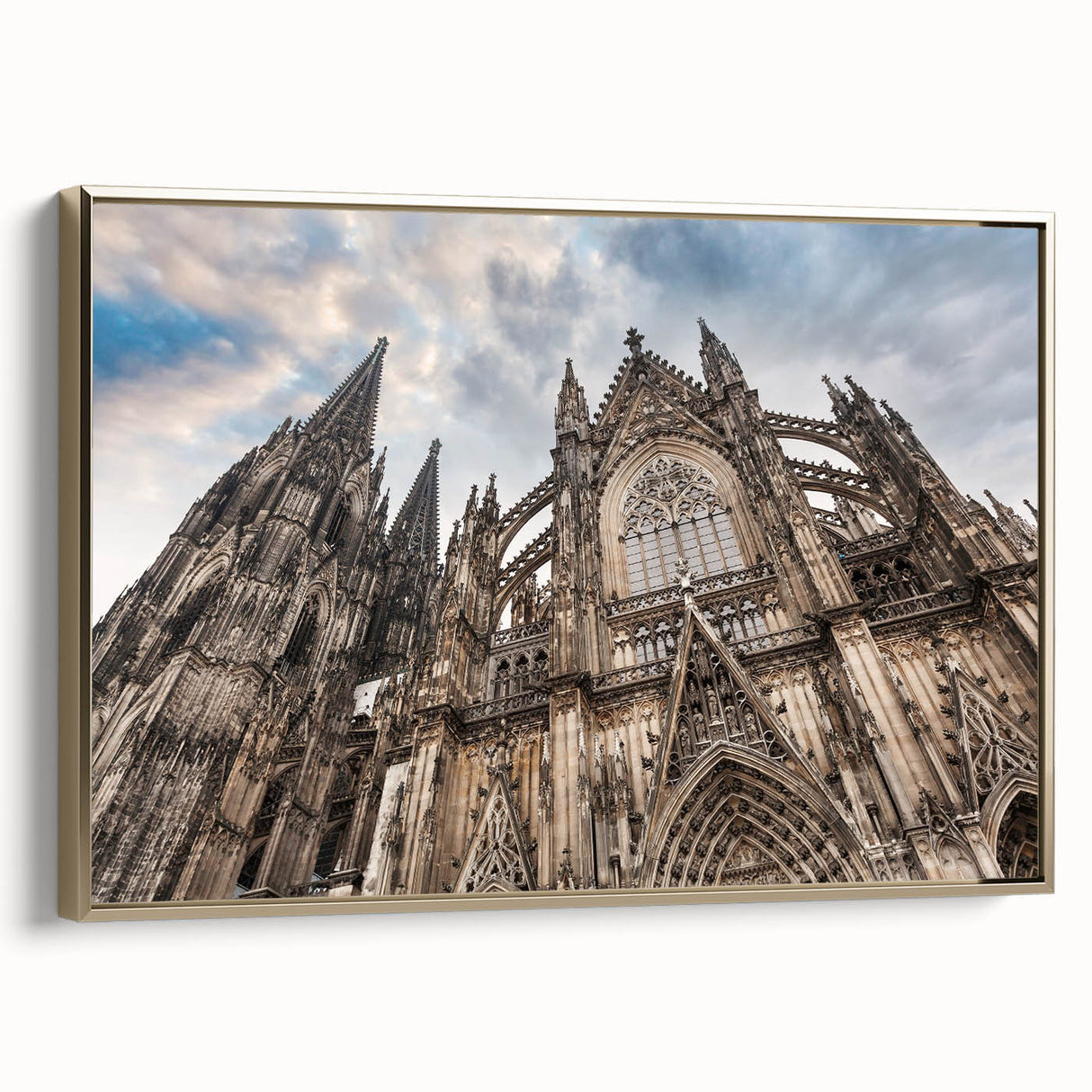 Framed canvas of a vintage cathedral landscape art painting with gold accents, suitable for enhancing a living room or study.