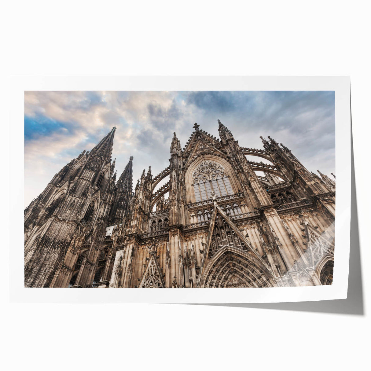 Extra large rolled print of a cathedral design with floral elements in muted earth tones, ideal for art wall dining room.