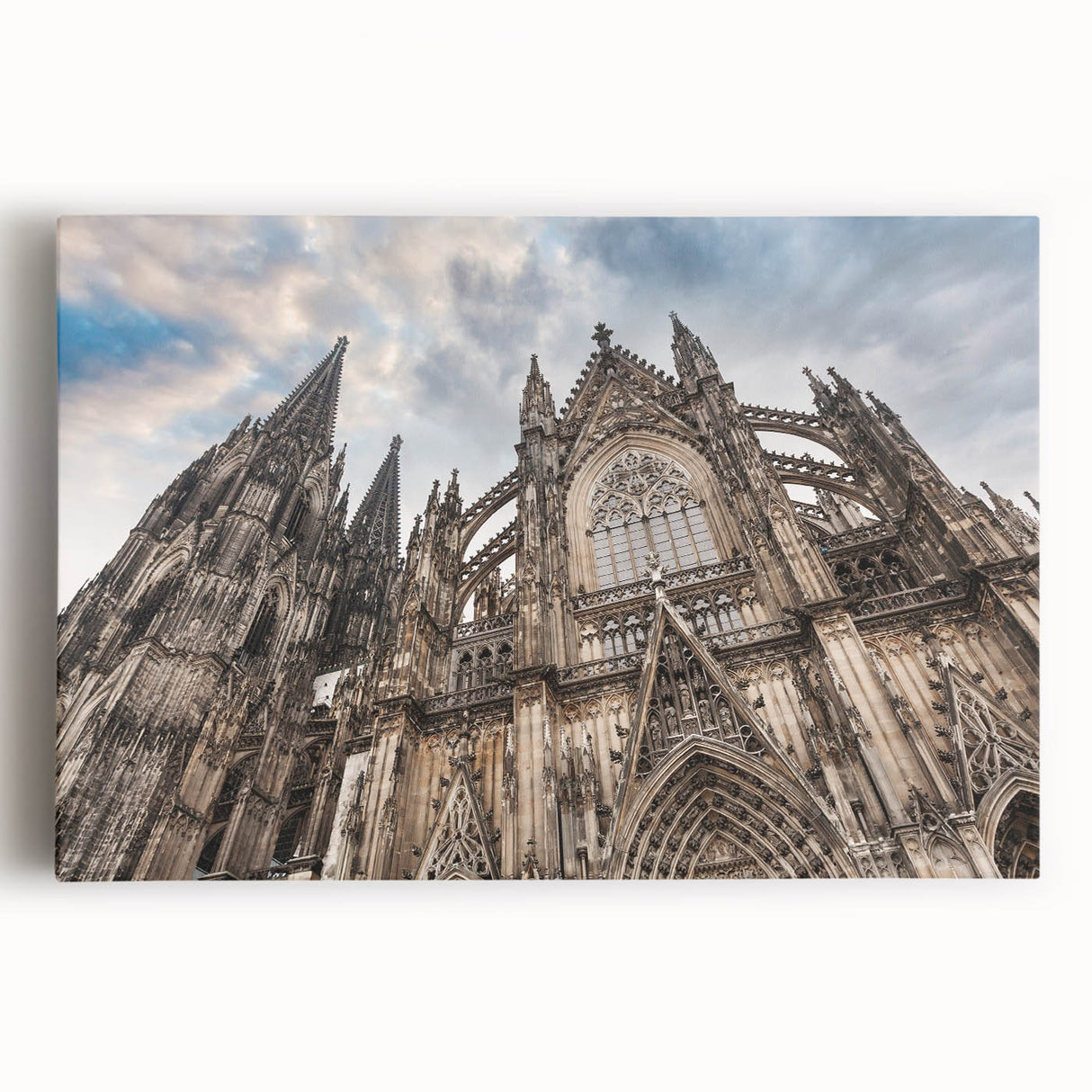 Black and white cathedral design on large stretched canvas, ideal for kitchen wall art.