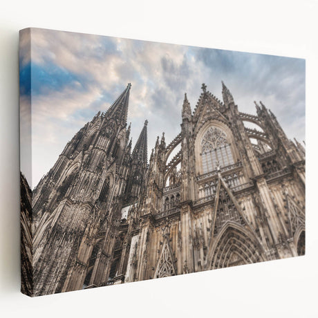 Side view of a large canvas depicting a cathedral design in muted earth tones, ideal for kitchen wall art.