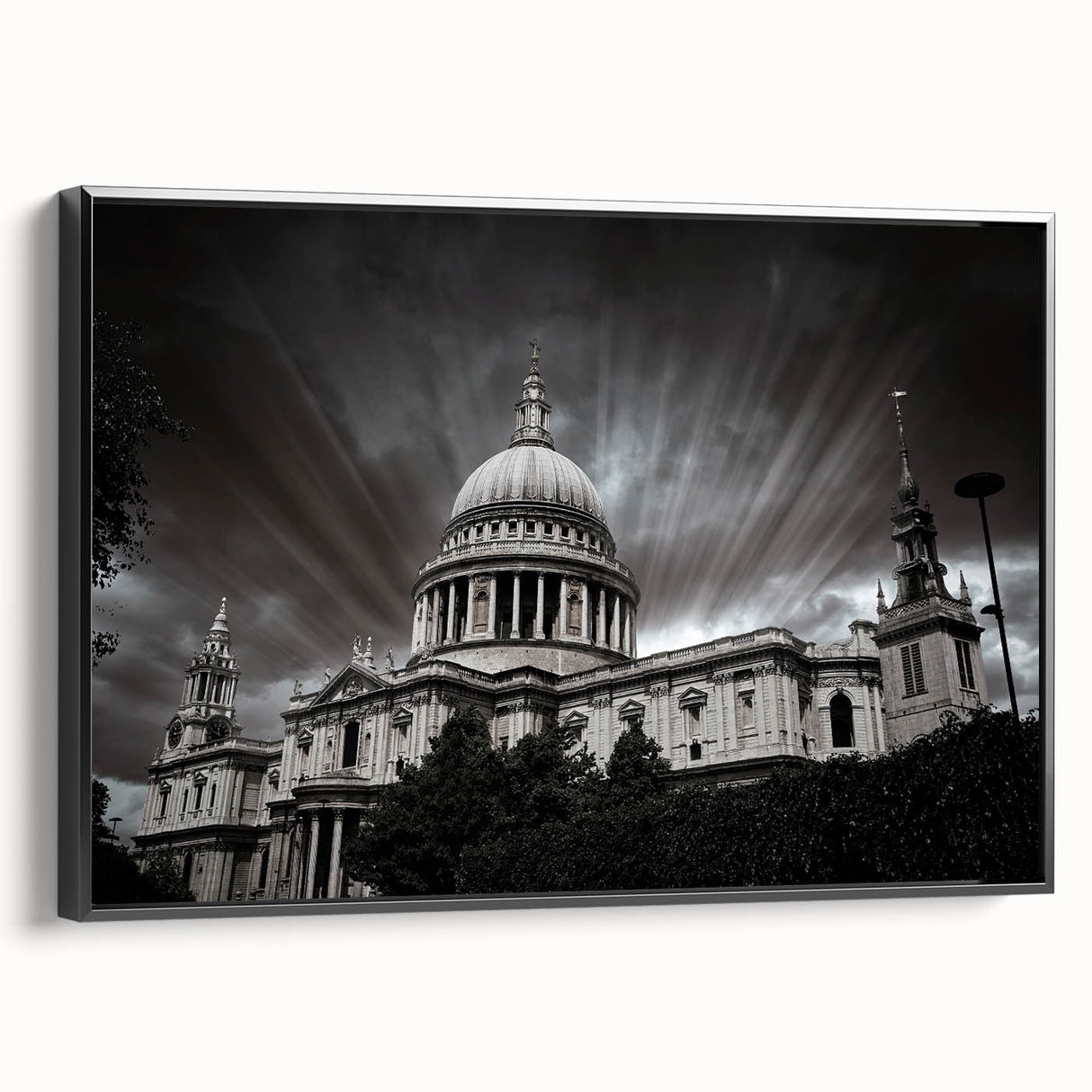 Black and white vintage poster art of a cathedral, printed on framed canvas, suitable for bedroom wall decor.