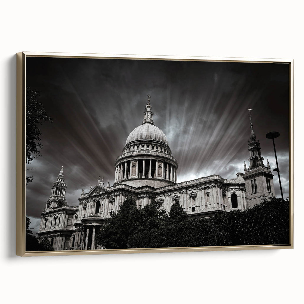 Framed canvas of a cathedral landscape in colorful art style, suited for enhancing a living room or hallway decor.