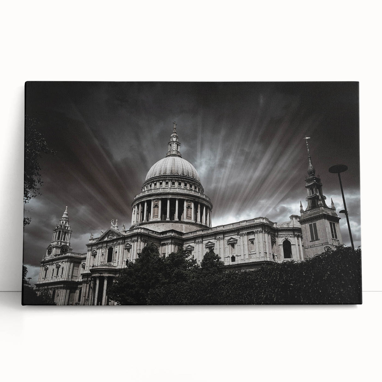 Black and white photo of a cathedral on a stretched canvas, ideal for kitchen wall art or bedroom ambiance.