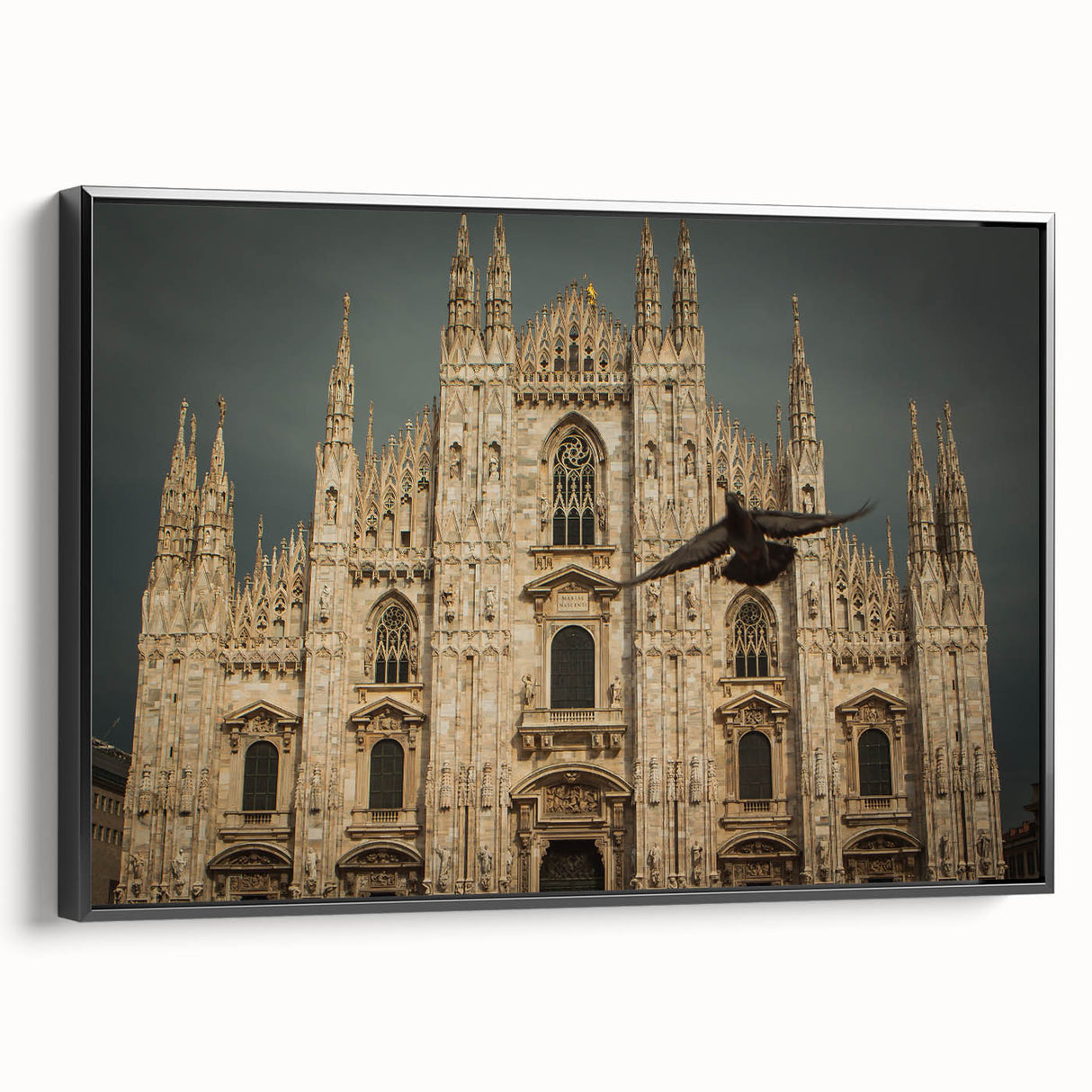 Black and white vintage poster art of a cathedral, framed canvas, ideal for bedroom wall decor.