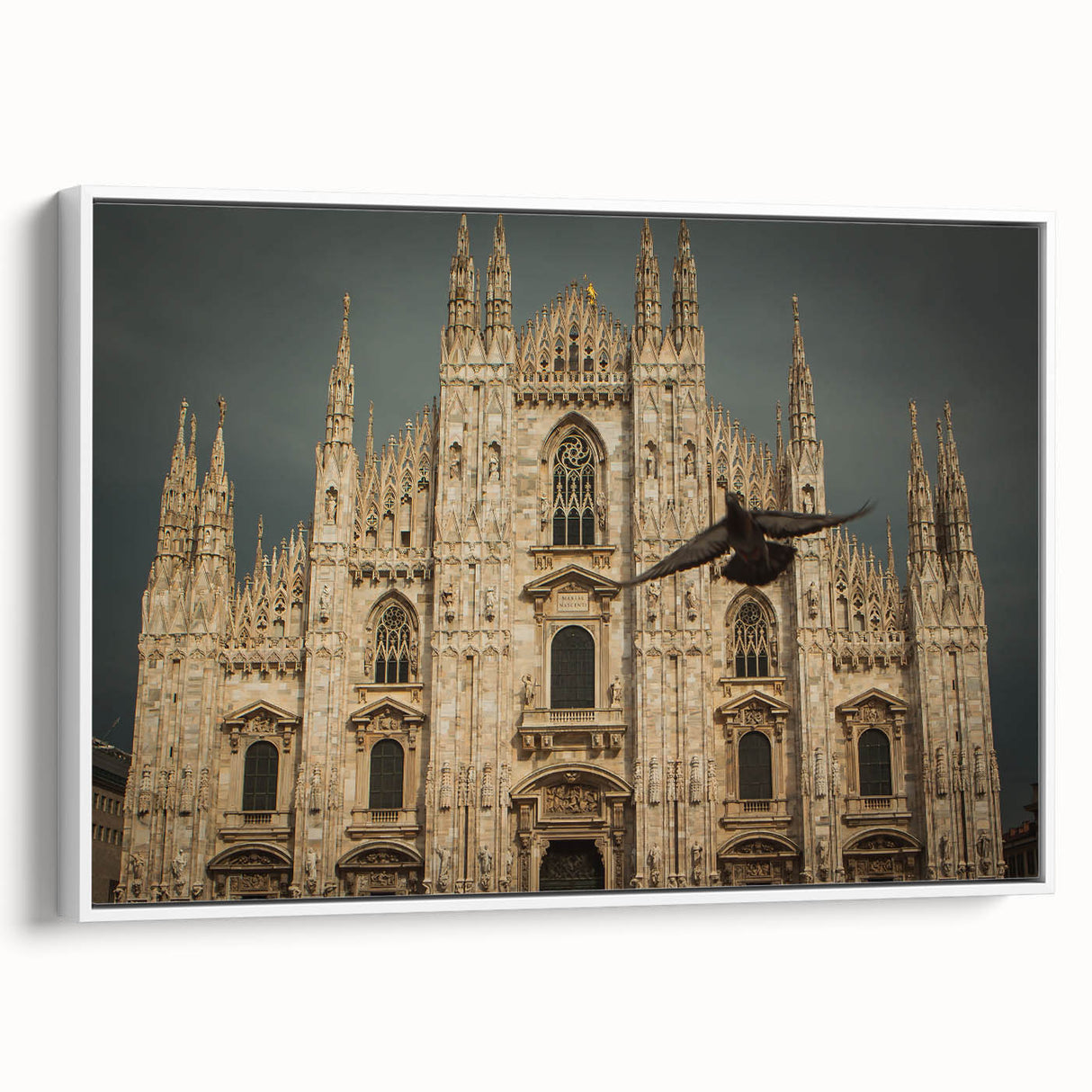 Framed canvas of a vintage cathedral landscape in black and white, ideal for bedroom wall art.