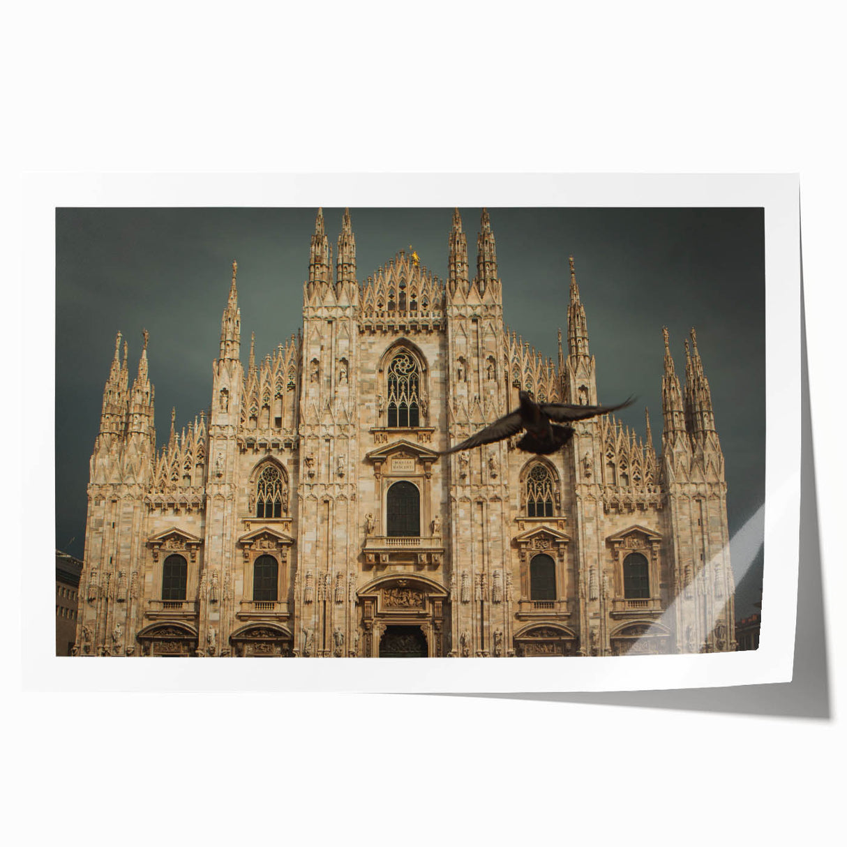 Extra large rolled print of a cathedral design with floral elements in soft pastel hues, ideal for dining room wall art.