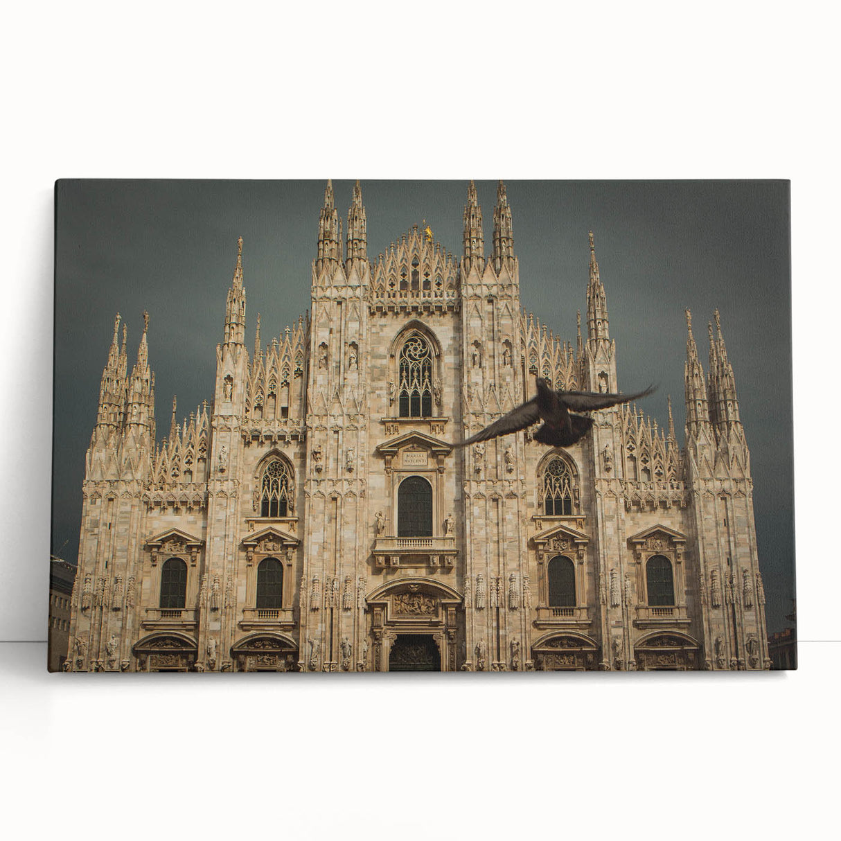 Black and white large cathedral design on stretched canvas, ideal for kitchen wall art or bedroom ambiance.