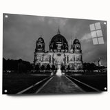 Acrylic print of a large abstract cathedral design in muted earth tones, ideal for dining room or bedroom decor.