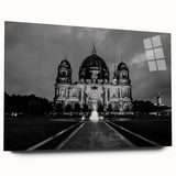 Large abstract cathedral design on acrylic glass, featuring blue and gray tones, suitable for bedroom or dining room art.