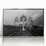 Art deco poster of a cathedral, in monochrome tones, framed acrylic, ideal for modern nursery wall decor.