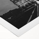 Art deco poster of a cathedral, rendered in muted beige and brown tones on rolled canvas, suitable for dining room wall art.