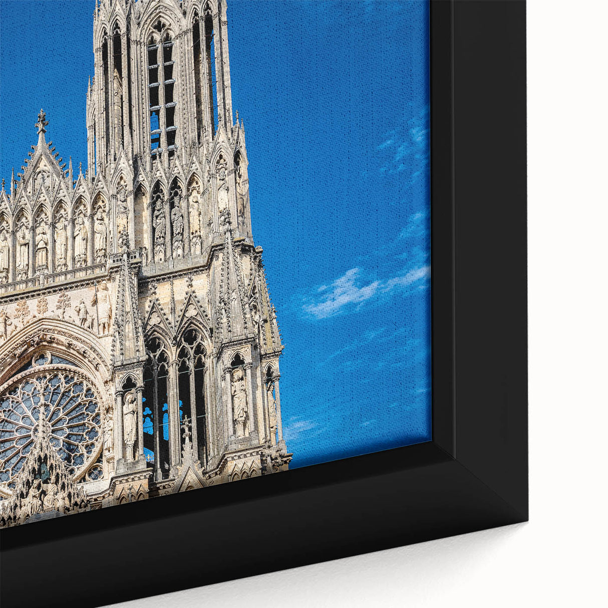 Extra large black wall art featuring a textured, colorful cathedral design on a framed canvas, ideal for living room decor.