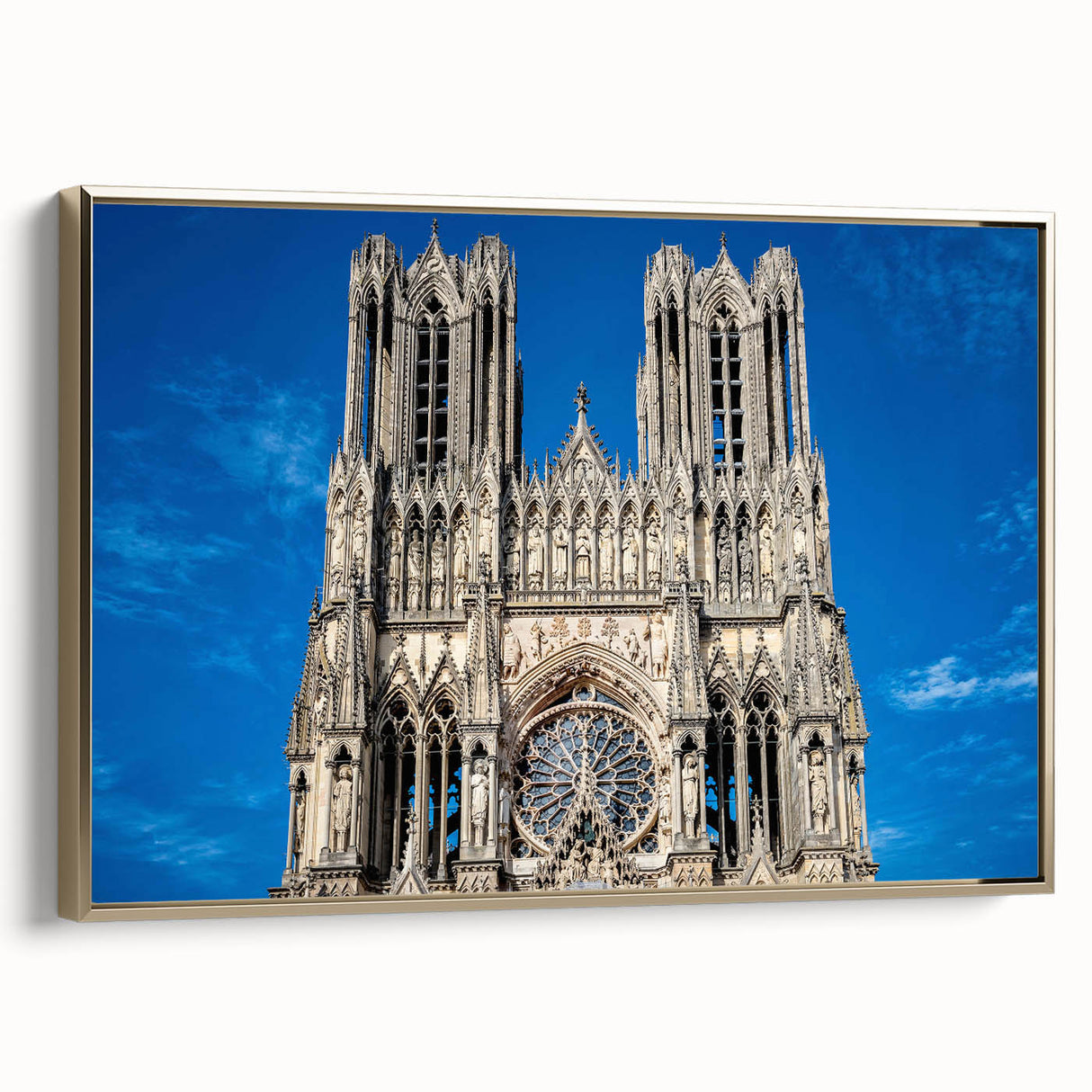 Framed canvas landscape art painting depicting a vintage cathedral, using a black and colorful palette.
