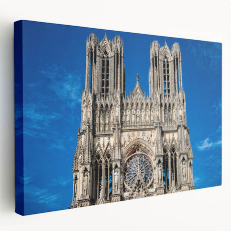 Side view of a cathedral design on stretched canvas, featuring detailed gothic architecture in monochrome tones.