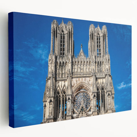Side view of a cathedral design on stretched canvas, featuring detailed gothic architecture in monochrome tones.