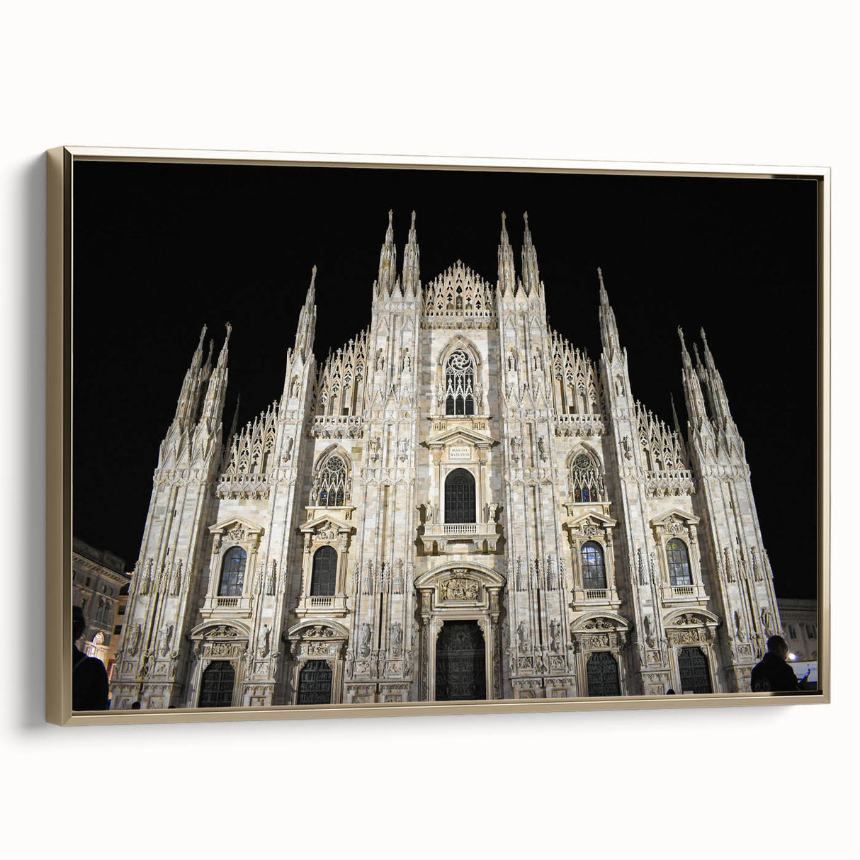 Landscape art painting of a cathedral, rendered in vibrant gold and black tones on a framed canvas.